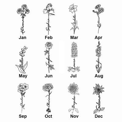 Personalized Birth Flower Name Necklace