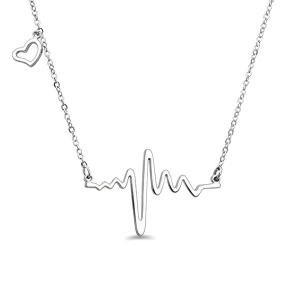 Heart Beat Necklace 16"+2" Sterling Silver 925
