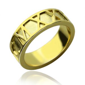 18K Gold Plated Roman Numeral Date Ring