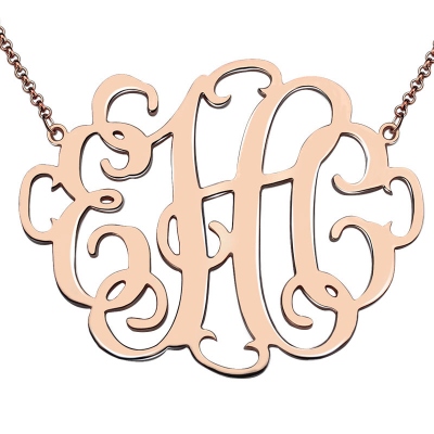 Personalized 1.68" XL Stylish Monogram Necklace In Rose Gold