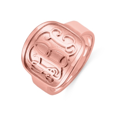 Fancy Engraved Round Monogram Initial Ring Rose Gold