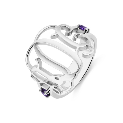 Birthstones Monogram Ring For Women Sterling Silver
