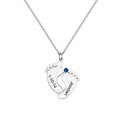 Personalized Memory Feet Necklace with Date & Name Sterling Silver
