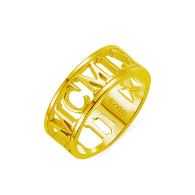 Personalized Roman Numerals Ring in Gold