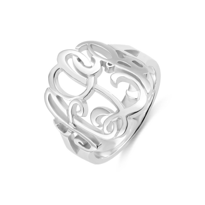 Personalized Hand Drawing Monogrammed Ring Silver