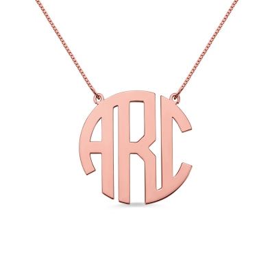 Rose Gold Initial Block Monogram Pendant Necklace
