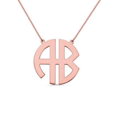 Rose Gold 2 Initial Block Monogram Pendant Necklace