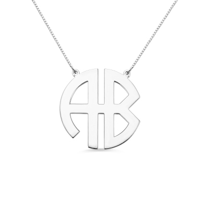 Personalized Silver Two Initial Block Monogram Pendant
