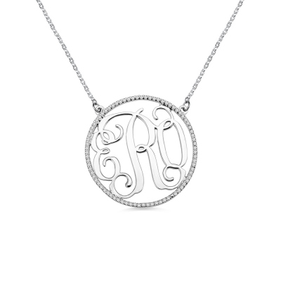 Birthstone Circle Monogram Necklace Sterling Silver