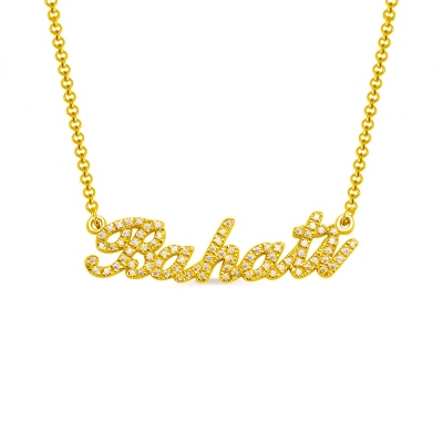 Custom 18K Gold Full Birthstones Carrie Name Necklace