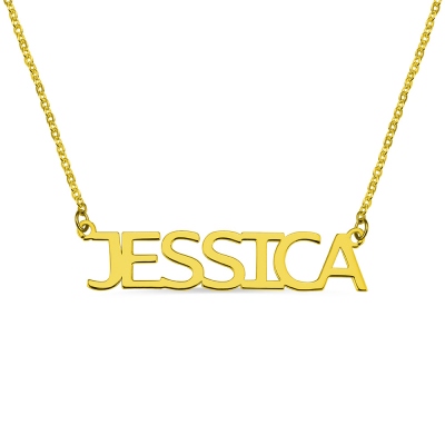 Block Letter Name Necklace In Gold - "jessica"