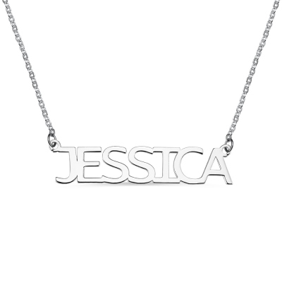 Block Letter Name Necklace Silver - "Jessica"