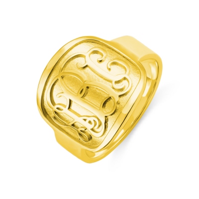Engraved Men's Monogram Ring 18K Gold Plated
