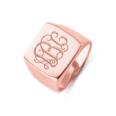 Square Script Monogram Initial Ring Rose Gold
