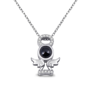 Personalized Projection Name Necklace That Says I Love You in 100 Languages Sterling Silver