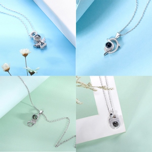 Personalized Projection Name Necklace That Says I Love You in 100 Languages Sterling Silver