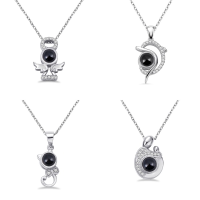 Personalized Projection Name Necklace That Says I Love You in 100 Languages Sterling Silver