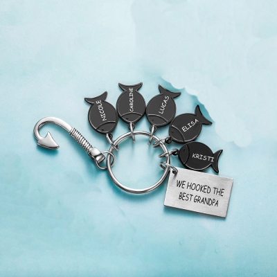 Personalized Hooked on Daddy Keychain Grandpa Gift
