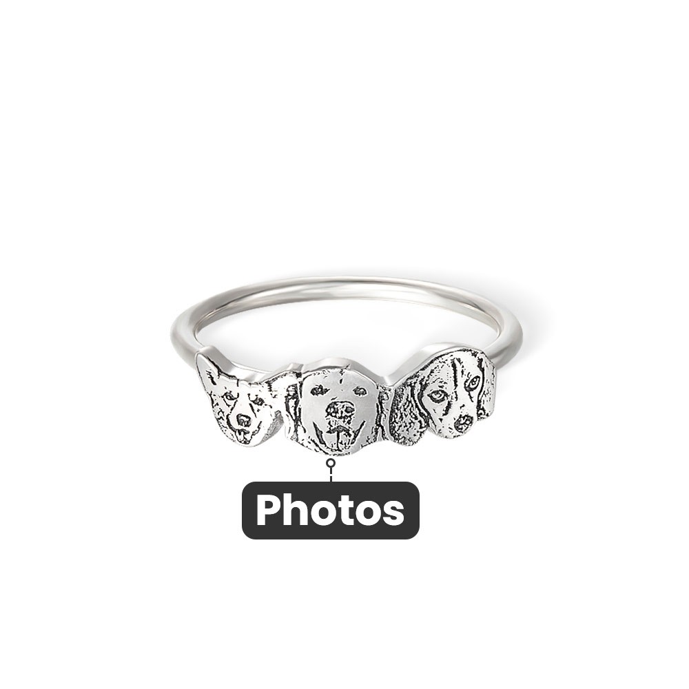 Personalized Pet Portrait Ring with Engraved 1-4 Dog/Cat Photo, Pet Memorial Jewelry, Gift for Pet Owner/Pet Lover