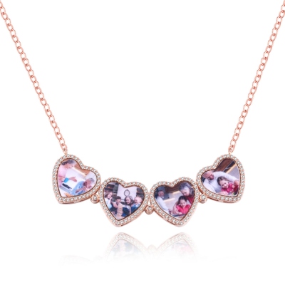 Personalized 4 Heart Photo Pendant Necklace, Four-Leaf Clover Shape Picture Necklace, Birthday/Anniversary Gift for Family/Friend/Her