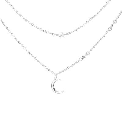 Layered Moon Star Necklace Simple Star Choker Necklace Crescent Charm Pendant Necklace Jewelry for Women and Girls Gift