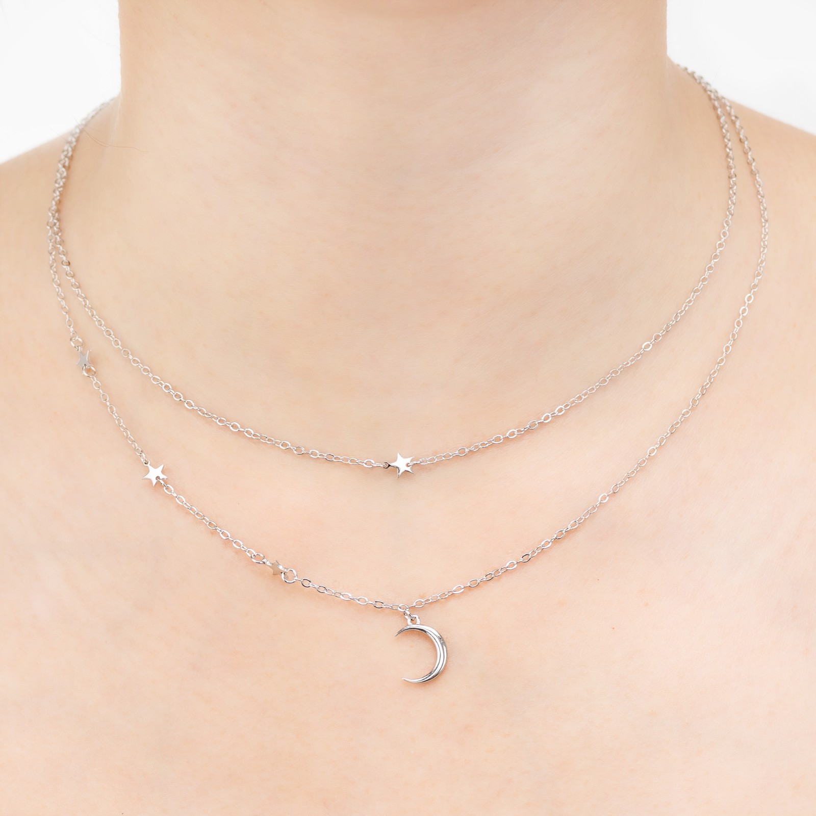 Layered Moon Star Necklace Simple Star Choker Necklace Crescent Charm Pendant Necklace Jewelry for Women and Girls Gift
