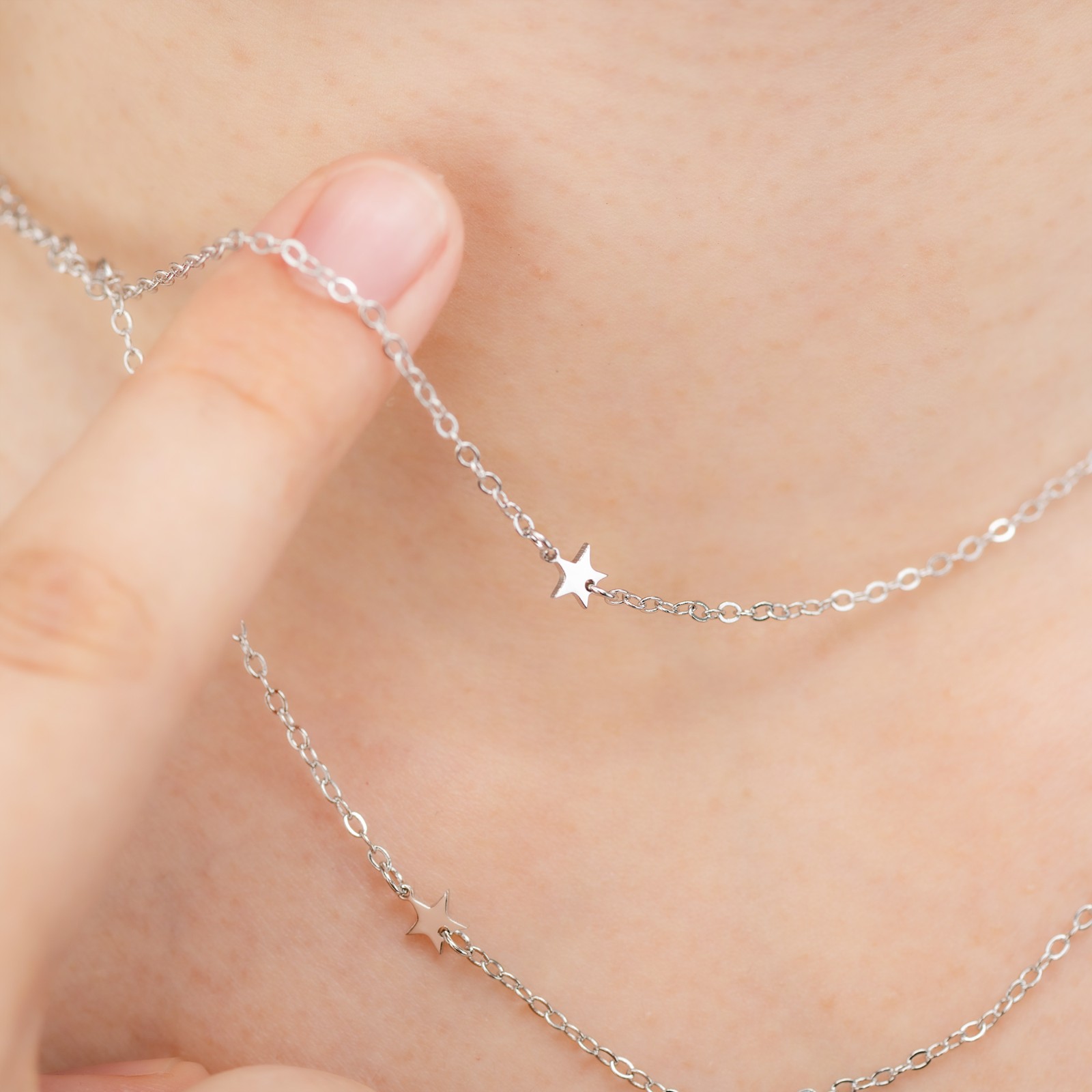 Layered Moon Star Necklace Simple Star Choker Necklace Crescent Charm Pendant Necklace Jewelry for Women and Girls Gift