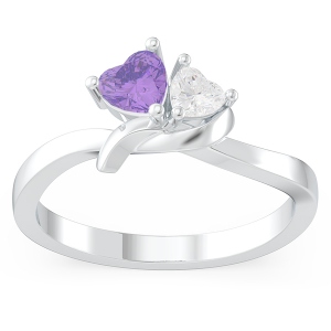 Couple Twisted Heart Birthstone Mother Daughter Promise Ring Silver