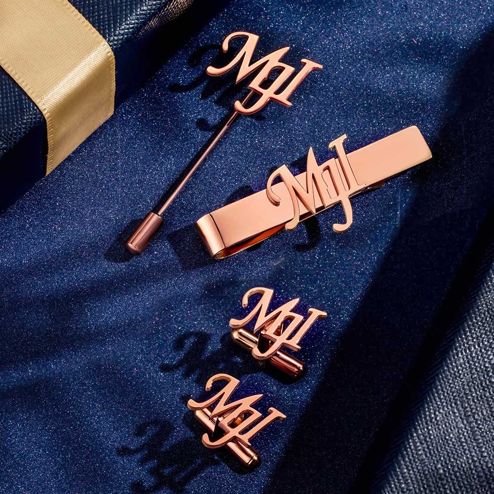Boutons de manchette personnalisés/épingle à revers/barre à cravate avec initiale ou nom, fête des pères, anniversaire, mariage, cadeau d'anniversaire pour hommes