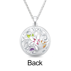 Round Cage Family Tree Birthstone Necklace Platinum Plated