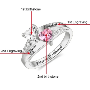 Personalized Double Heart Birthstone Promise Ring with Rose Ring Box