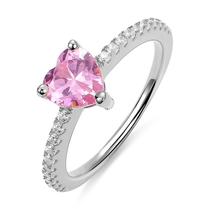 Personalized Heart Birthstone Promise Ring for Women in Silver