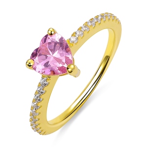 Personalized Heart Birthstone Promise Ring for Women in Gold