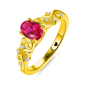 Personalized Oval Birthstone Vine Ring In Gold