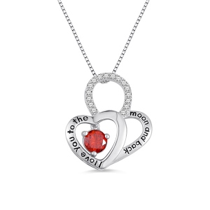 Customized "l love you to the moon and back" Birthstone Heart Necklace