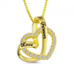 "Love Forever" Heart In Heart Name Necklace Gold Plated