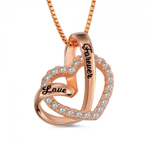 "Love Forever" Heart In Heart Necklace In Rose Gold