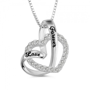 "Love Forever" Heart In Heart Necklace Sterling Silver