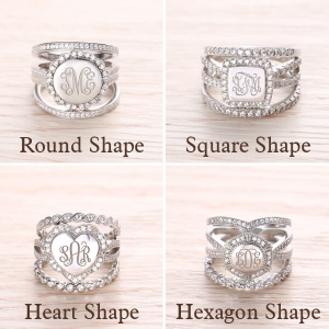 Stackable Monogram Ring with Stone Accents