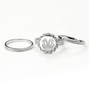 Stackable Monogram Ring with Stone Accents