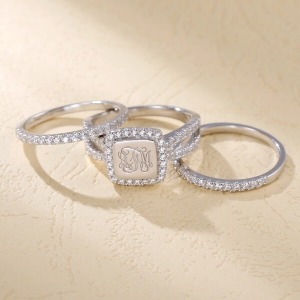 Stackable Monogram Ring with Stone Accents