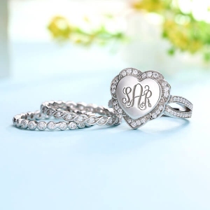 Stackable Monogram Ring with Stone Accents