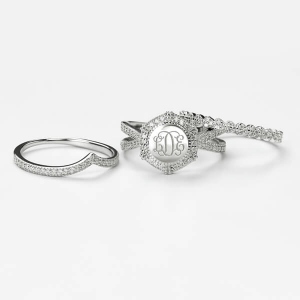 Stackable Monogram Ring with Stone Accents
