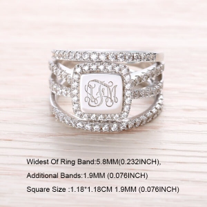 Stackable Monogram Ring with Stone Accents