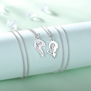 Couple's Breakable Necklace With Birthstones Silver