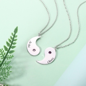 Couple's Breakable Necklace With Birthstones Silver
