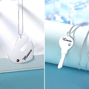 Couple's Breakable Necklace With Birthstones Silver