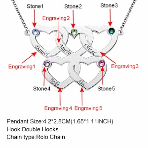 Engraved 1-5 Intertwined Hearts Necklace With Birthstones Sterling Silver