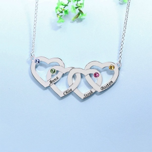 Engraved 1-5 Intertwined Hearts Necklace With Birthstones Sterling Silver