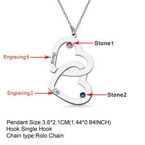 Engraved 1-5 Intertwined Hearts Necklace With Birthstones Sterling Silver